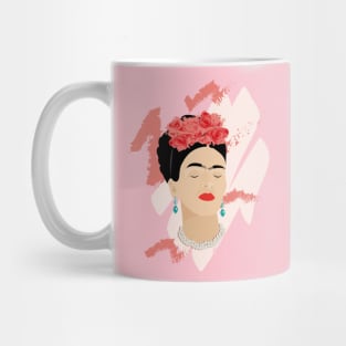 Frida Kahlo modern portrait famous mexican painter red roses headpiece decoration Mug